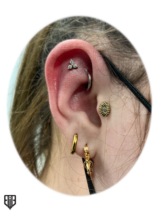 14k Gold Threadless Prong Set 2mm Round Gem Trinity Top