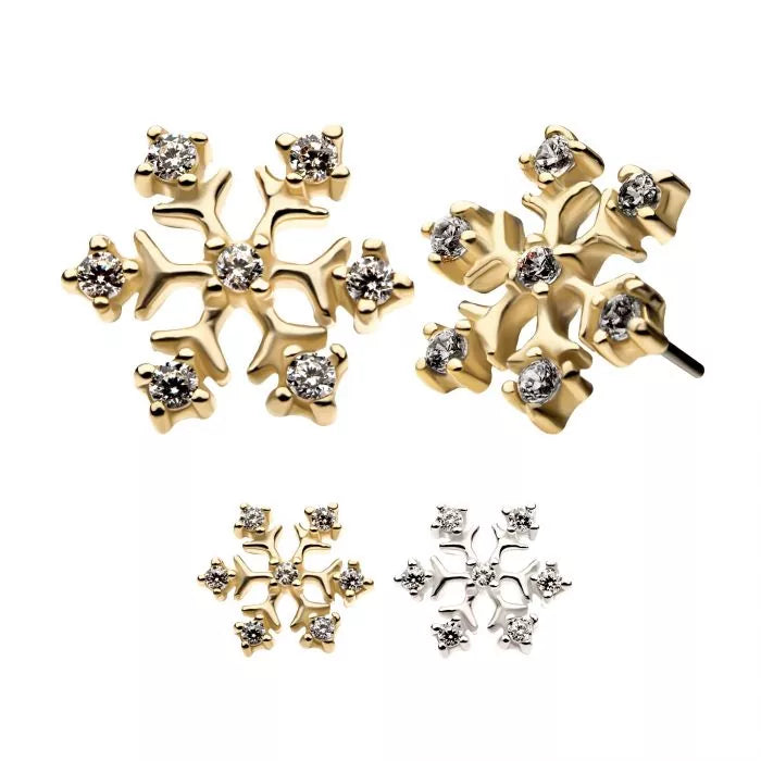 14kt Gold Threadless Gemmed Snowflake Top