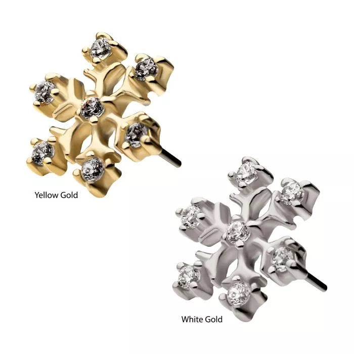 14kt Gold Threadless Gemmed Snowflake Top
