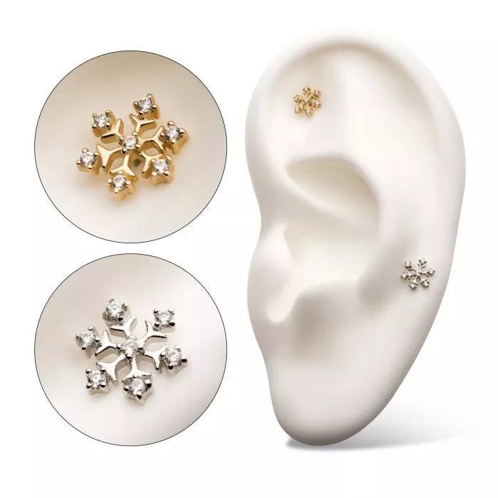 14kt Gold Threadless Gemmed Snowflake Top