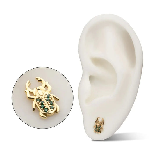14Kt Yellow Gold Threadless Paved Gem Beetle Guardian Top