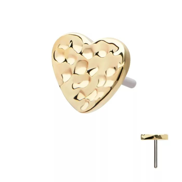14Kt Yellow Gold Threadless Hammered Heart Top