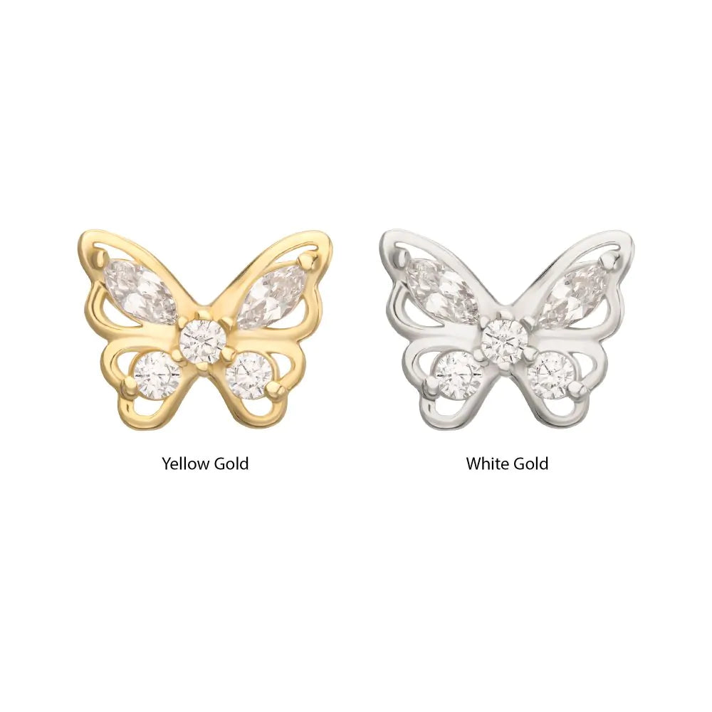 14Kt Gold Threadless 3D Butterfly Round & Marquise Gem Top