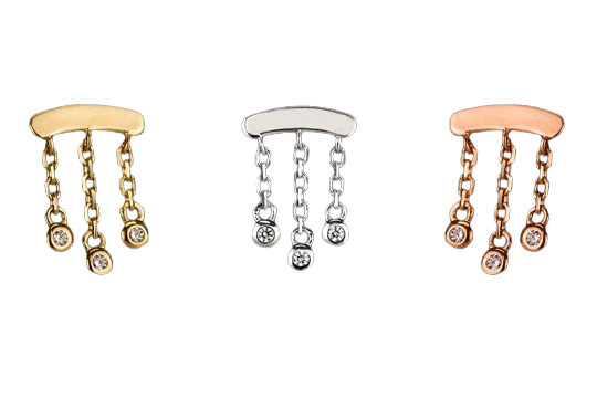 14k Gold Threadless Curve with 3 CZ Chains Top