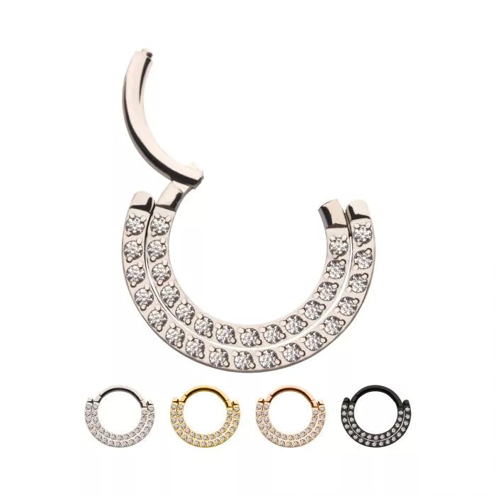 Double Row Prong Set Clear CZ Front Facing Hinged Segment Clicker