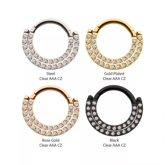 Double Row Prong Set Clear CZ Front Facing Hinged Segment Clicker