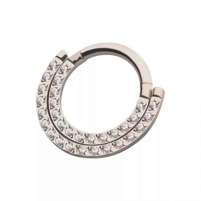 Double Row Prong Set Clear CZ Front Facing Hinged Segment Clicker