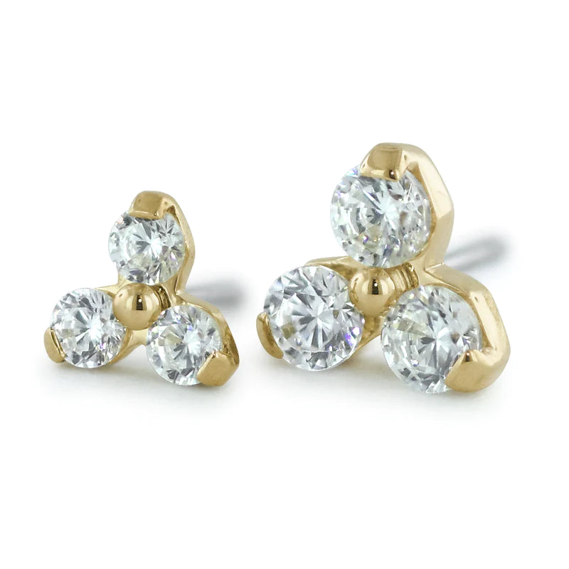 Threadless 18k Gold Trinity Gem Ends