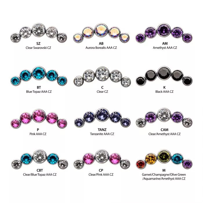 Titanium Threadless 5-Bezel Set CZ/Swarovski Crystal Cluster Top