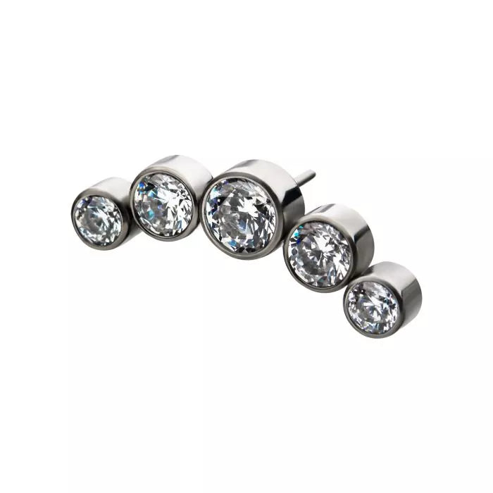 Titanium Threadless 5-Bezel Set CZ/Swarovski Crystal Cluster Top