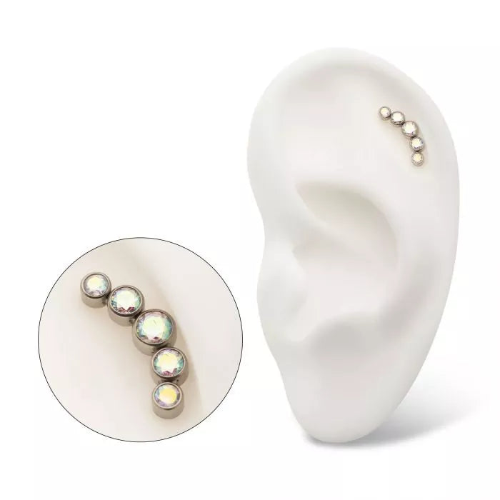 Titanium Threadless 5-Bezel Set CZ/Swarovski Crystal Cluster Top