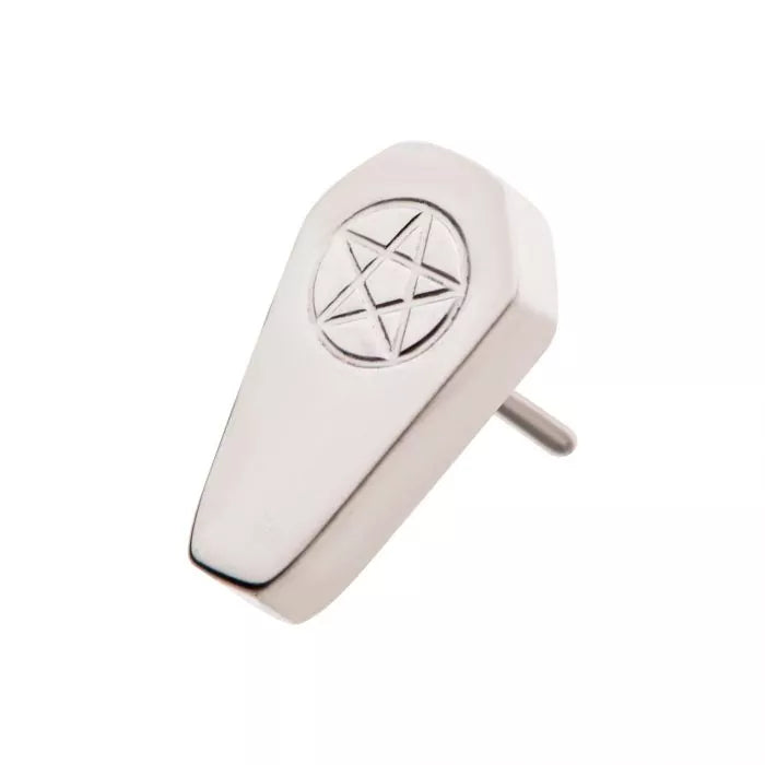 Titanium Threadless Coffin with Engraved Pentagram Top