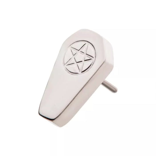 Titanium Threadless Coffin with Engraved Pentagram Top