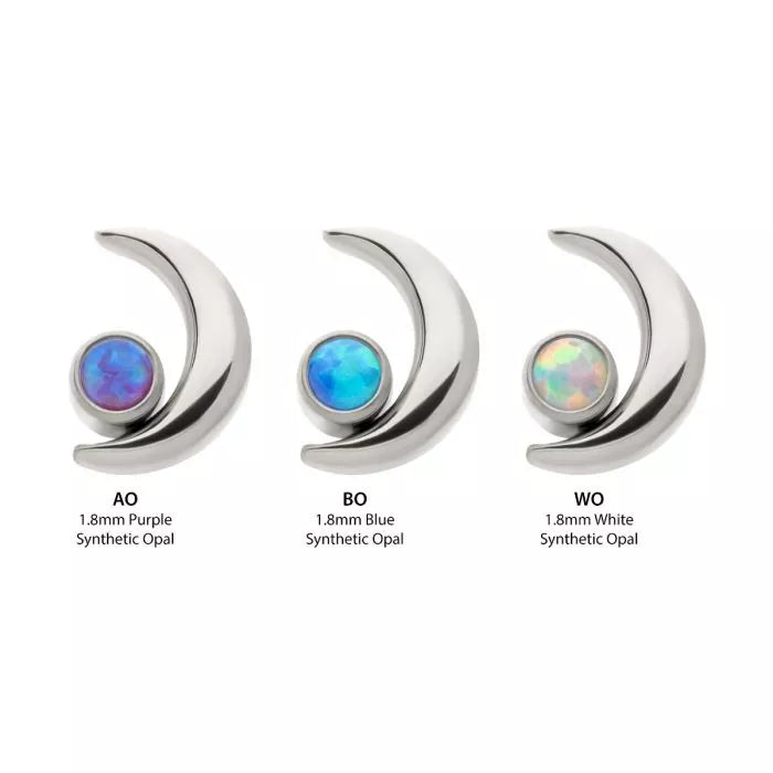 Titanium Threadless Crescent Moon with Bezel Set Opal Top