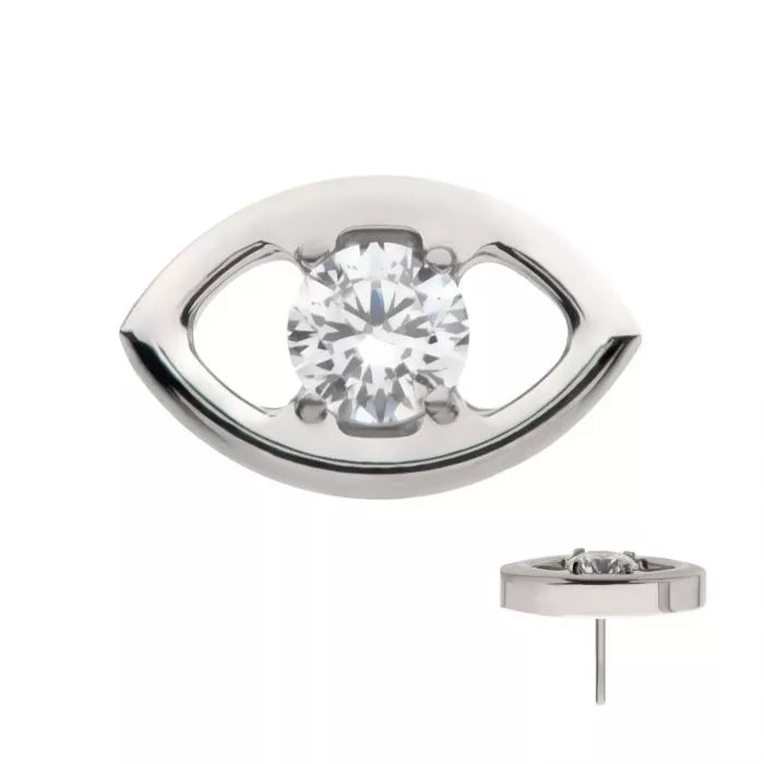 Titanium Threadless Cut Out Evil Eye Top with 4 Prong Clear CZ
