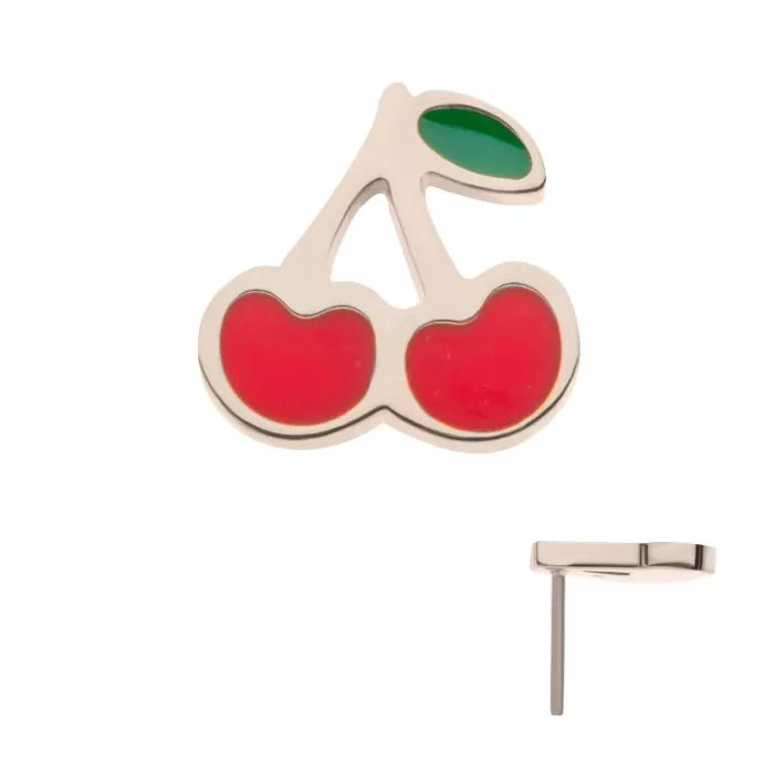 Titanium Threadless Enamel Cherry Top