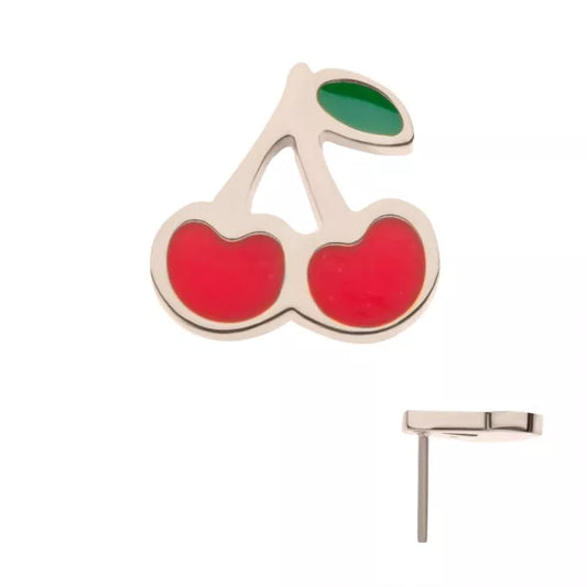 Titanium Threadless Enamel Cherry Top