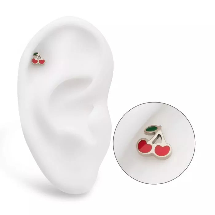 Titanium Threadless Enamel Cherry Top