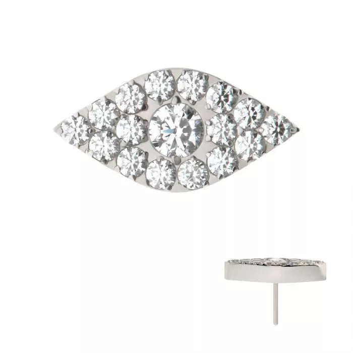 Titanium Threadless Pave Set Full Clear Round CZ Gem Evil Eye Top