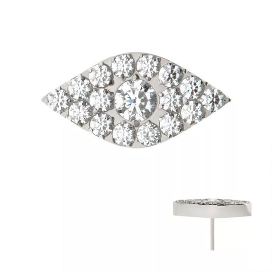 Titanium Threadless Pave Set Full Clear Round CZ Gem Evil Eye Top