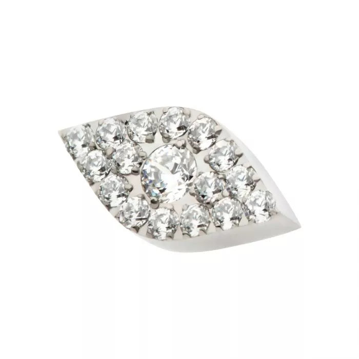 Titanium Threadless Pave Set Full Clear Round CZ Gem Evil Eye Top