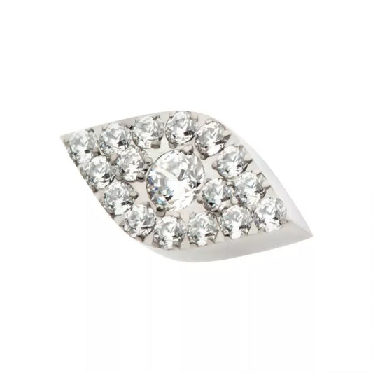 Titanium Threadless Pave Set Full Clear Round CZ Gem Evil Eye Top