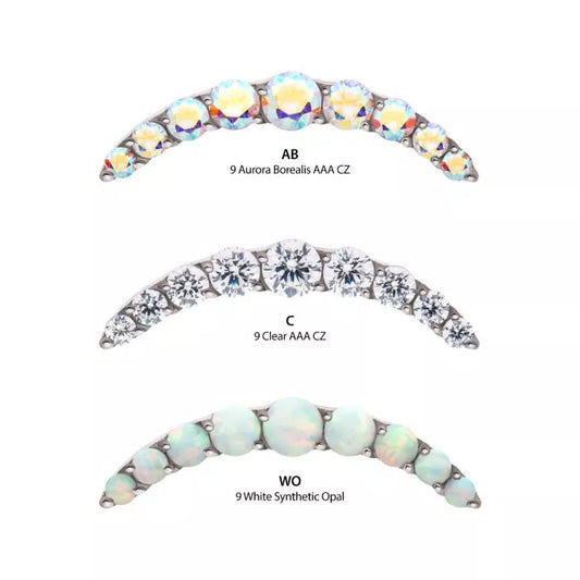 Titanium Threadless Prong Set Round CZ/Opal 9-Cluster Top