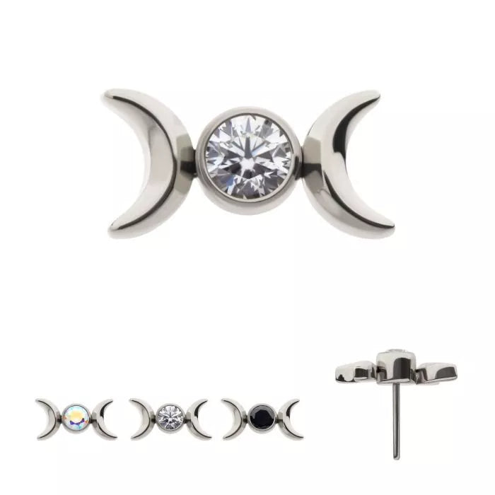Titanium Threadless Triple Moon Phase with CZ Top