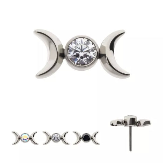 Titanium Threadless Triple Moon Phase with CZ Top