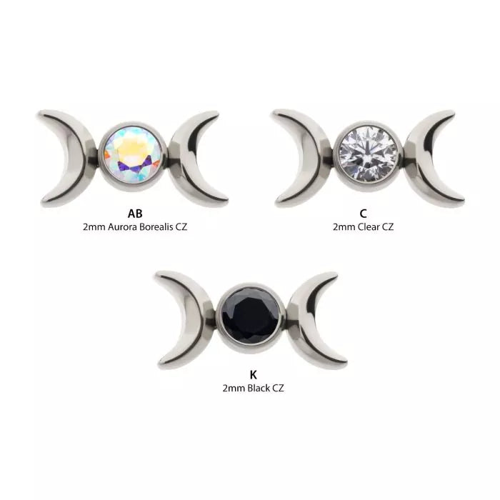 Titanium Threadless Triple Moon Phase with CZ Top