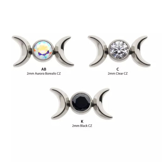 Titanium Threadless Triple Moon Phase with CZ Top