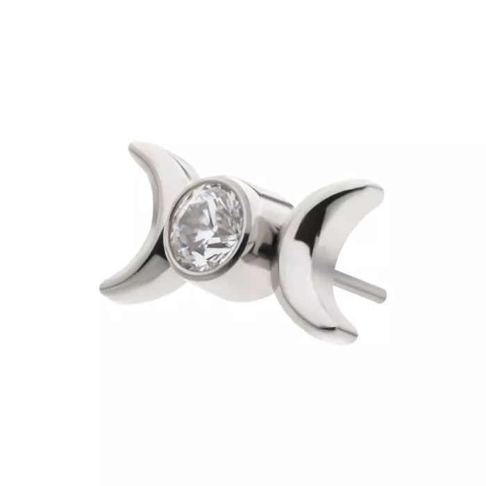 Titanium Threadless Triple Moon Phase with CZ Top