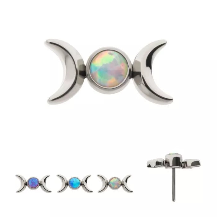 Titanium Threadless Triple Moon Phase with Opal Top