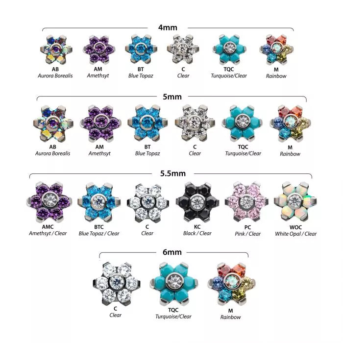 Titanium Threadless with Prong Set 7 CZ Flower Top