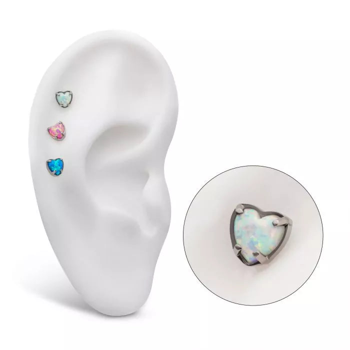 Titanium Threadless with Prong Set Opal Heart Top