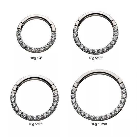 Titanium with Front Full Clear Eternity Gem Hinged Segment Clicker
