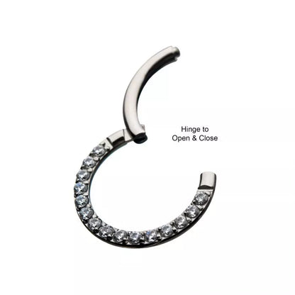 Titanium with Front Full Clear Eternity Gem Hinged Segment Clicker