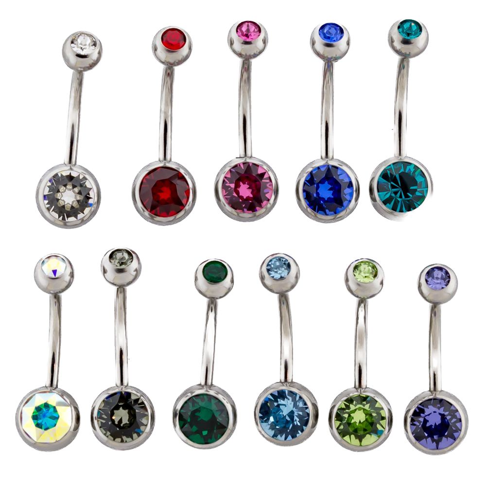 Double Pink Gem Belly Navel Ring 14g 7/16