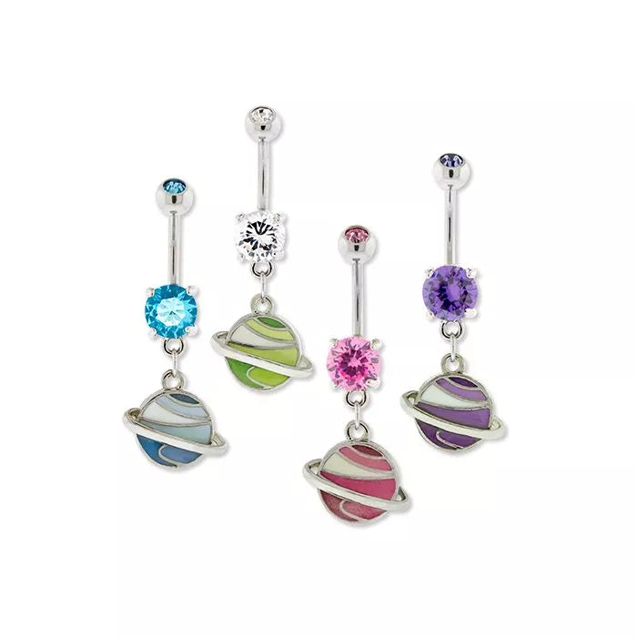 Glow In The Dark Saturn Belly Ring