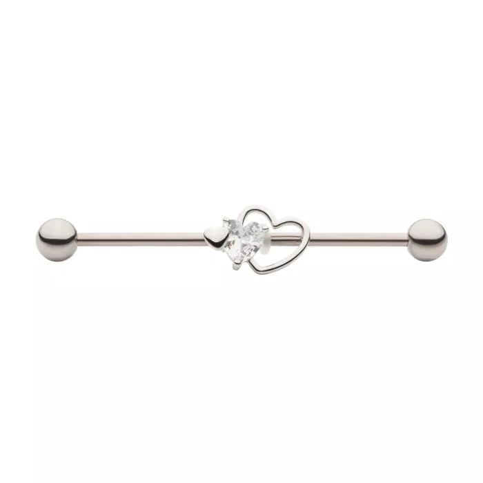 Triple Heart with Clear CZ & 5mm ball Industrial Barbell