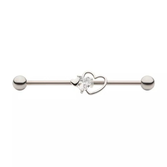 Triple Heart Gemmed Industrial Barbell