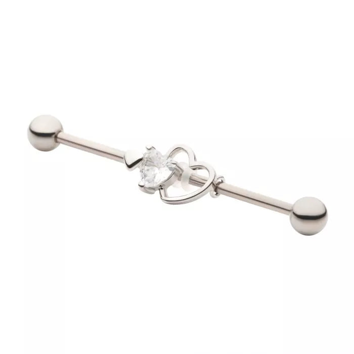 Triple Heart with Clear CZ & 5mm ball Industrial Barbell
