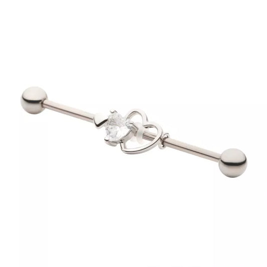 Triple Heart with Clear CZ & 5mm ball Industrial Barbell