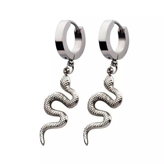 Silver Snake Dangle Huggie Hoop Earring