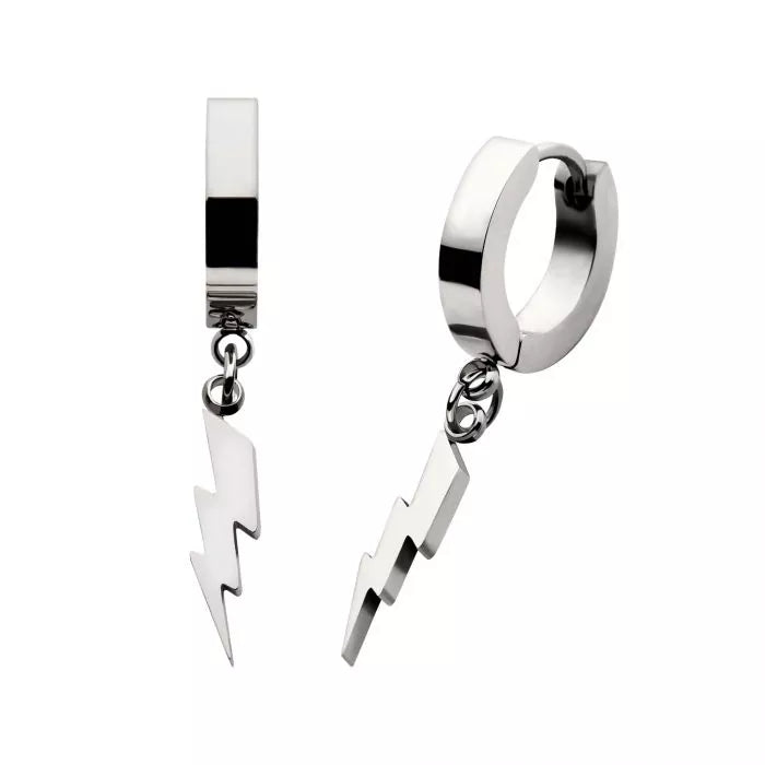 Silver Lightning Bolt Dangle Huggie Hoop Earring