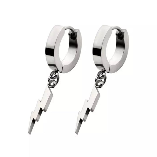 Silver Lightning Bolt Dangle Huggie Hoop Earring