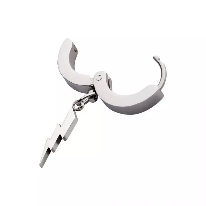 Silver Lightning Bolt Dangle Huggie Hoop Earring