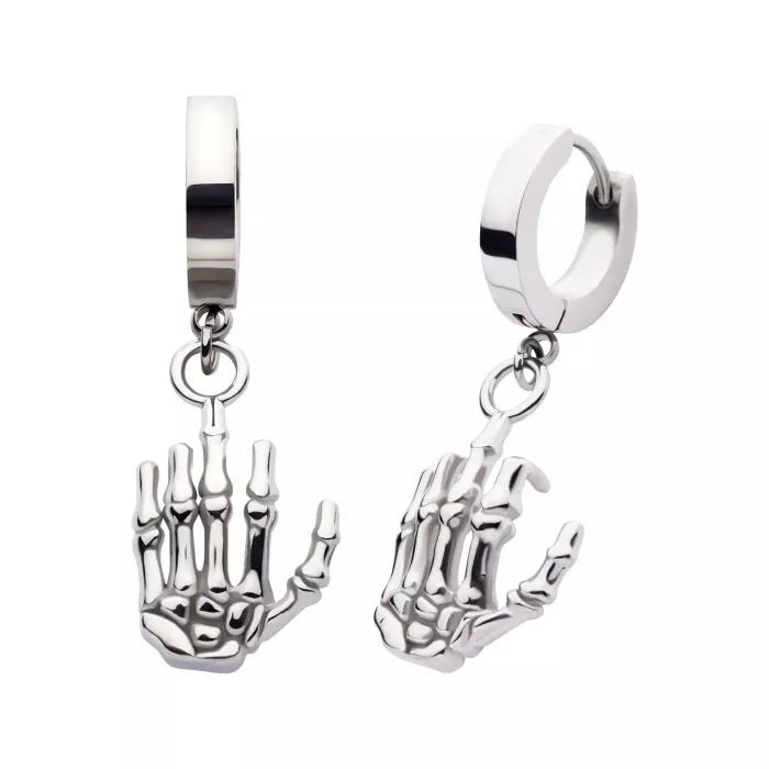 Silver Skeleton Hand Dangle Huggie Hoop Earring