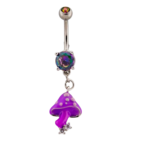 Purple Mushroom With Gem Navel Ring