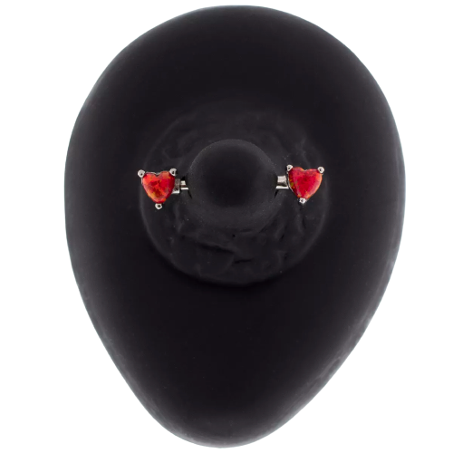 Front Facing Opal & Gem Heart Nipple Bars